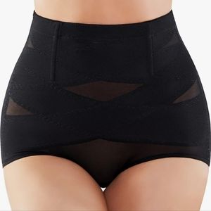 High Waist Shaper Briefs Women LARGE Criss Cross Compression Tummy Control Sheer